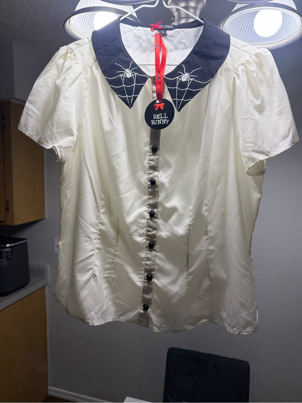Hell Bunny Cream Blouse with Contrasting Black Collar